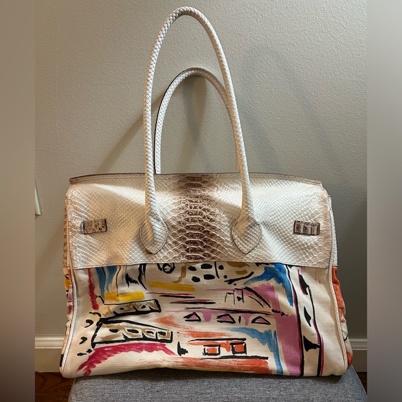 LeSolim vintage snakeskin leather gondolier Venice Italy large tote shoulder bag - Picture 2 of 12